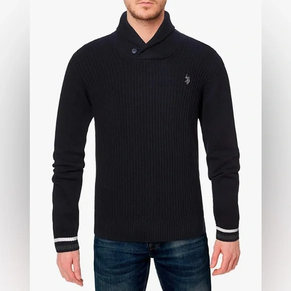 ⛄️PRICE DROP U.S. Polo Assn. Men's Reverse Jersey Shawl Collar Sweater SZ L - Picture 2 of 8